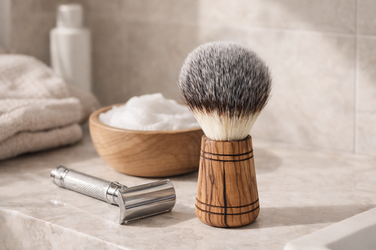 Veganer Rasierpinsel aus Olivenholz