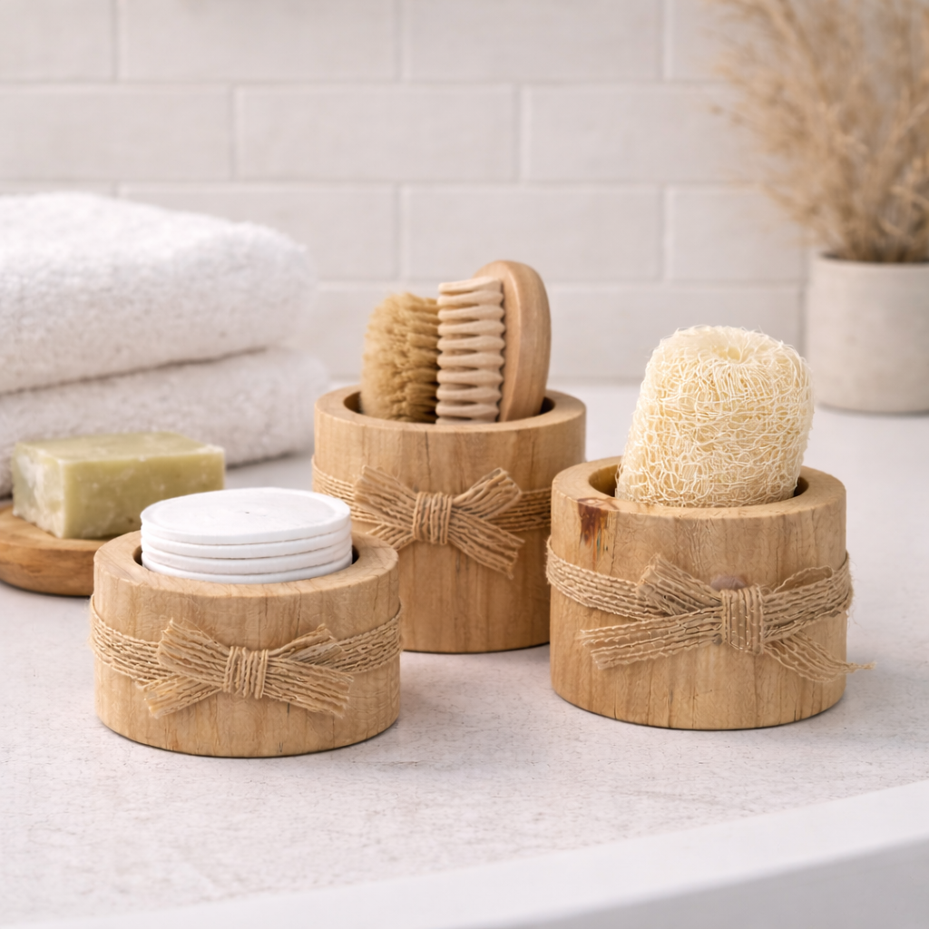 Holz Teelichthalter Set 3-teilig – Handgemachte Deko im Boho & Spa Look