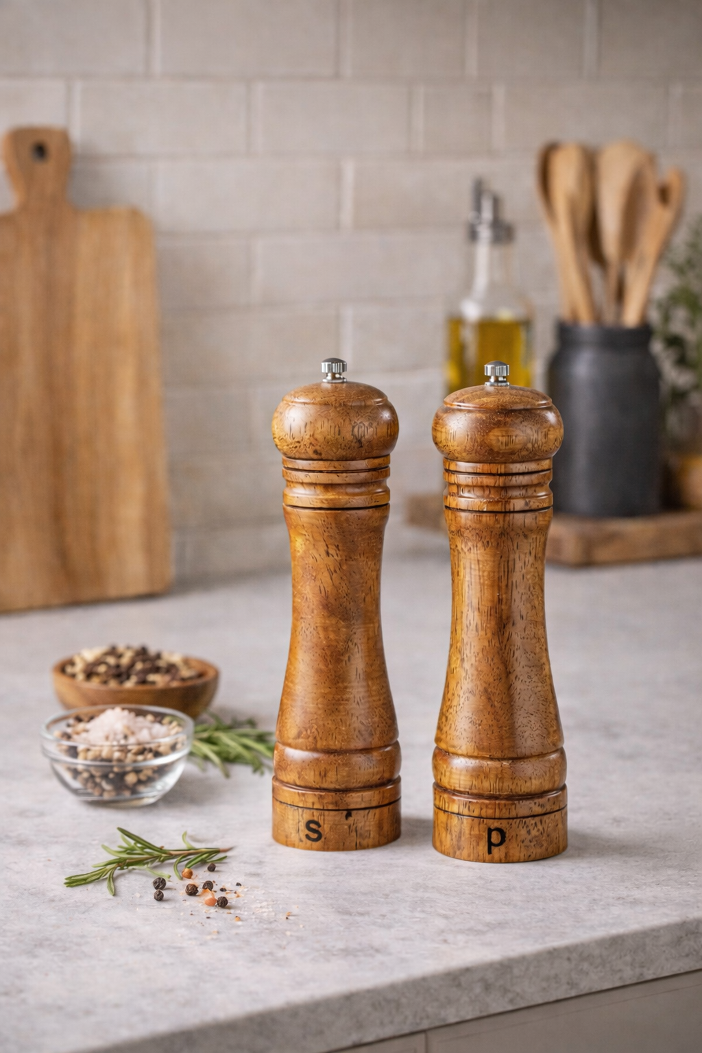 Salz- & Pfeffermühlen Set aus Massivholz (2-teilig)