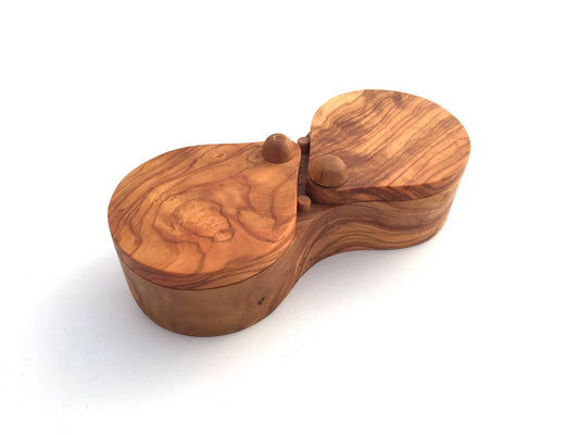 Gewürzdose aus Olivenholz – 2 Fächer für Salz & Pfeffer