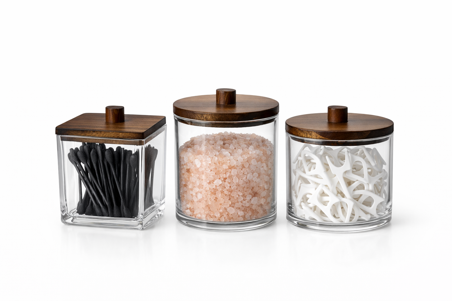 Glas-Organizer Set mit Holzdeckel – Zeitlose Ordnung fürs Bad