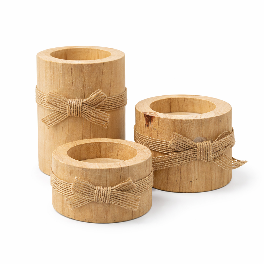 Holz Teelichthalter Set 3-teilig – Handgemachte Deko im Boho & Spa Look
