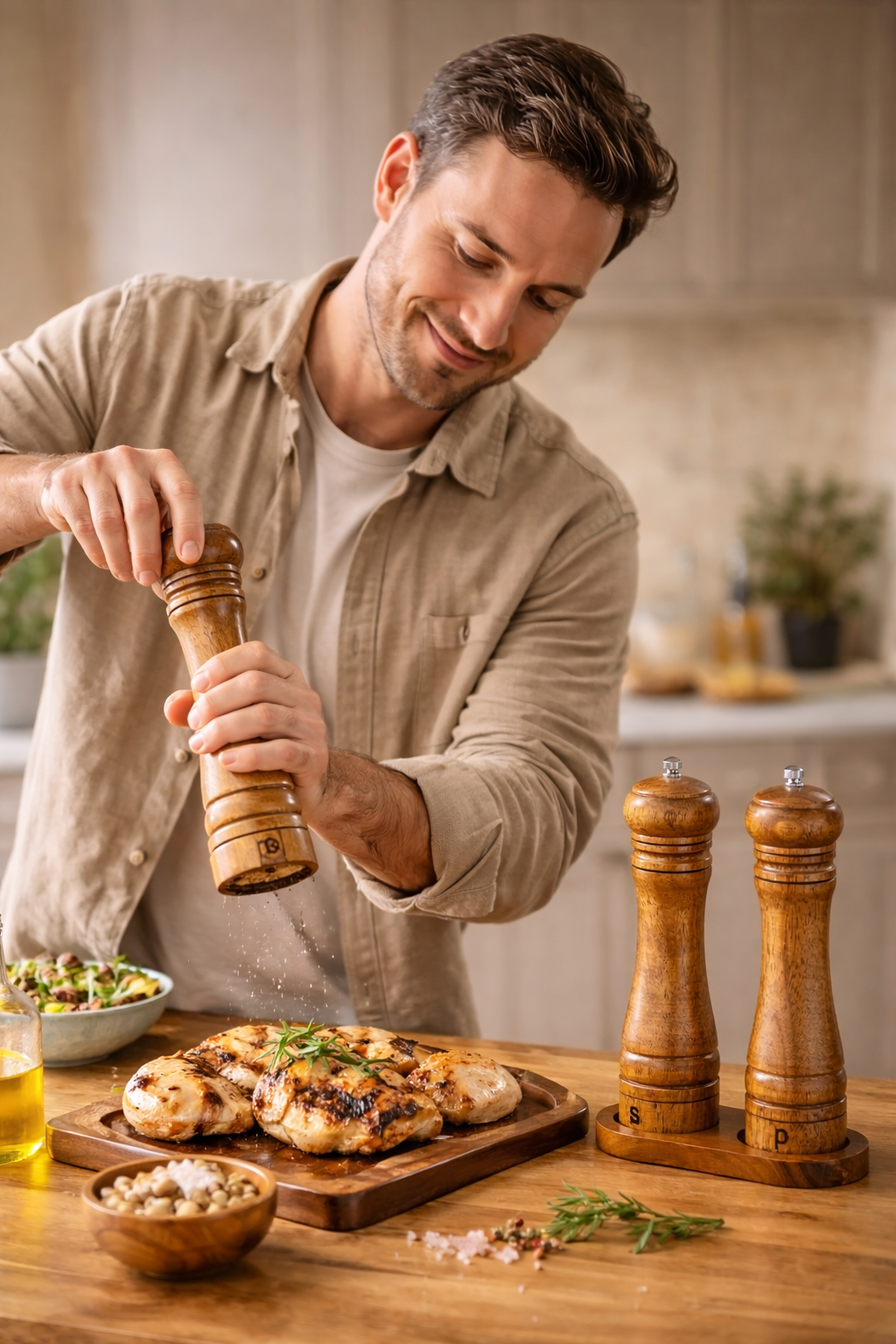 Salz- & Pfeffermühlen Set aus Massivholz (2-teilig)