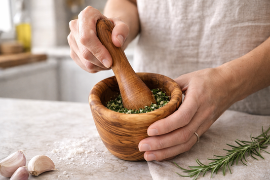 Mini Mörser mit Stößel aus Olivenholz