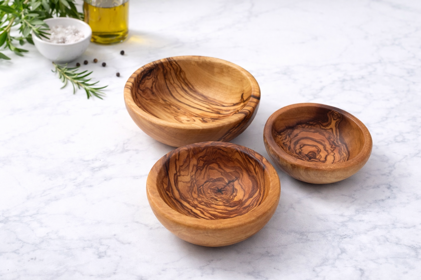 3er Set Schalen rund Klein aus Olivenholz