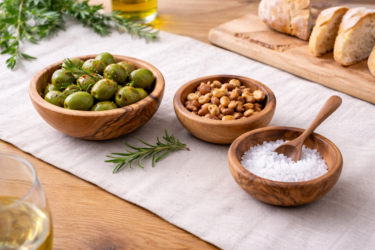 3er Set Schalen rund Klein aus Olivenholz