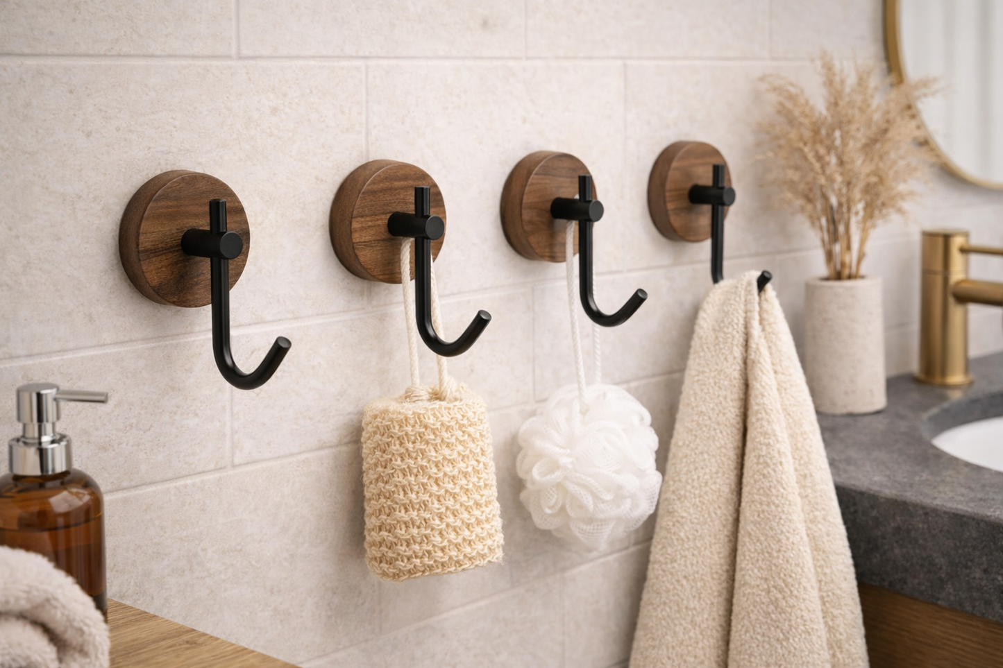 Minimalistischer Wandhaken aus Walnussholz & Metall