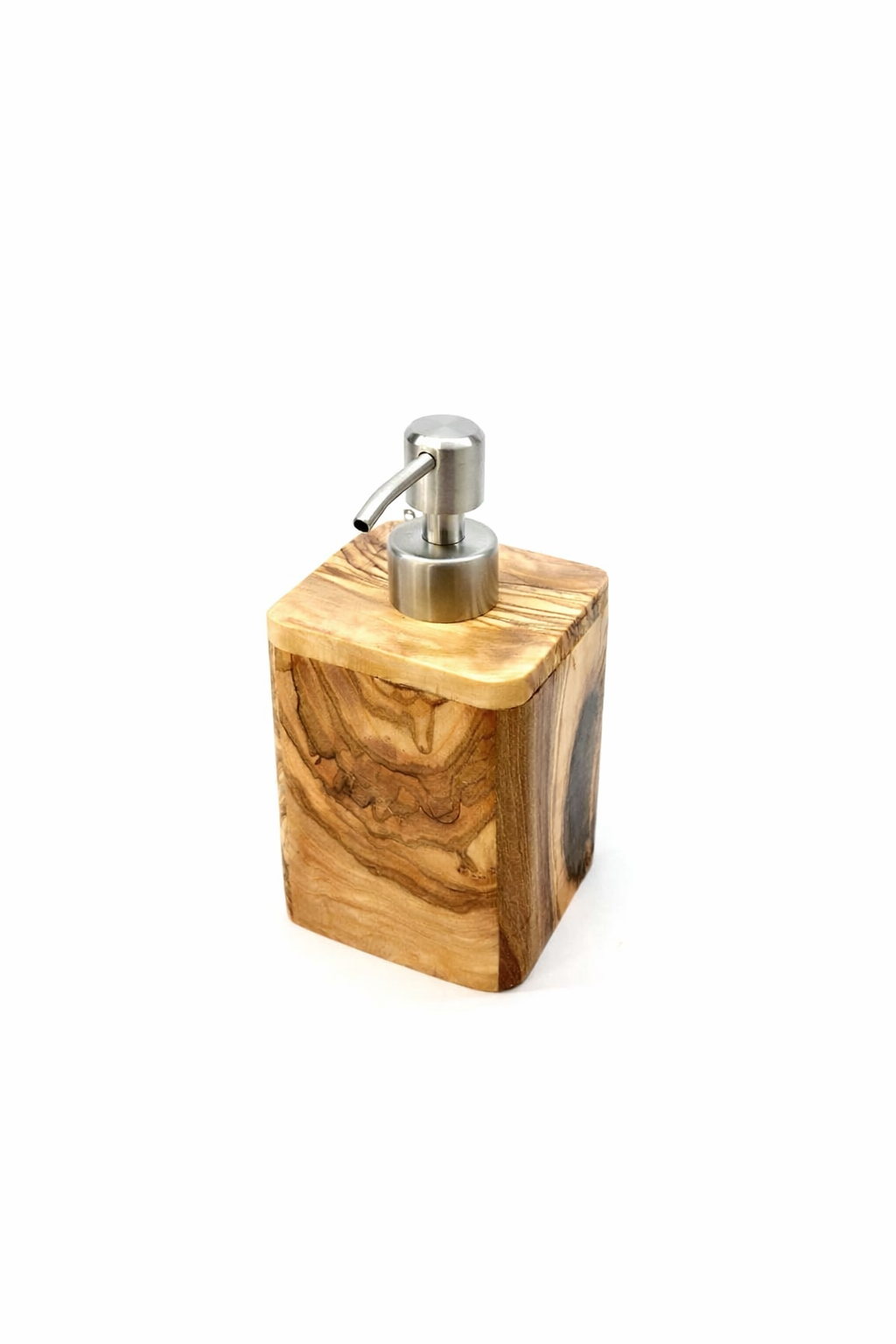 Seifenspender ENJOY aus Olivenholz mit Edelstahlpumpe - handgefertigt